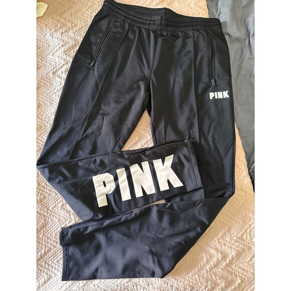 Victoria's Secret PINK brand black joggers with zipper on bottom hem Small - Picture 1 of 6